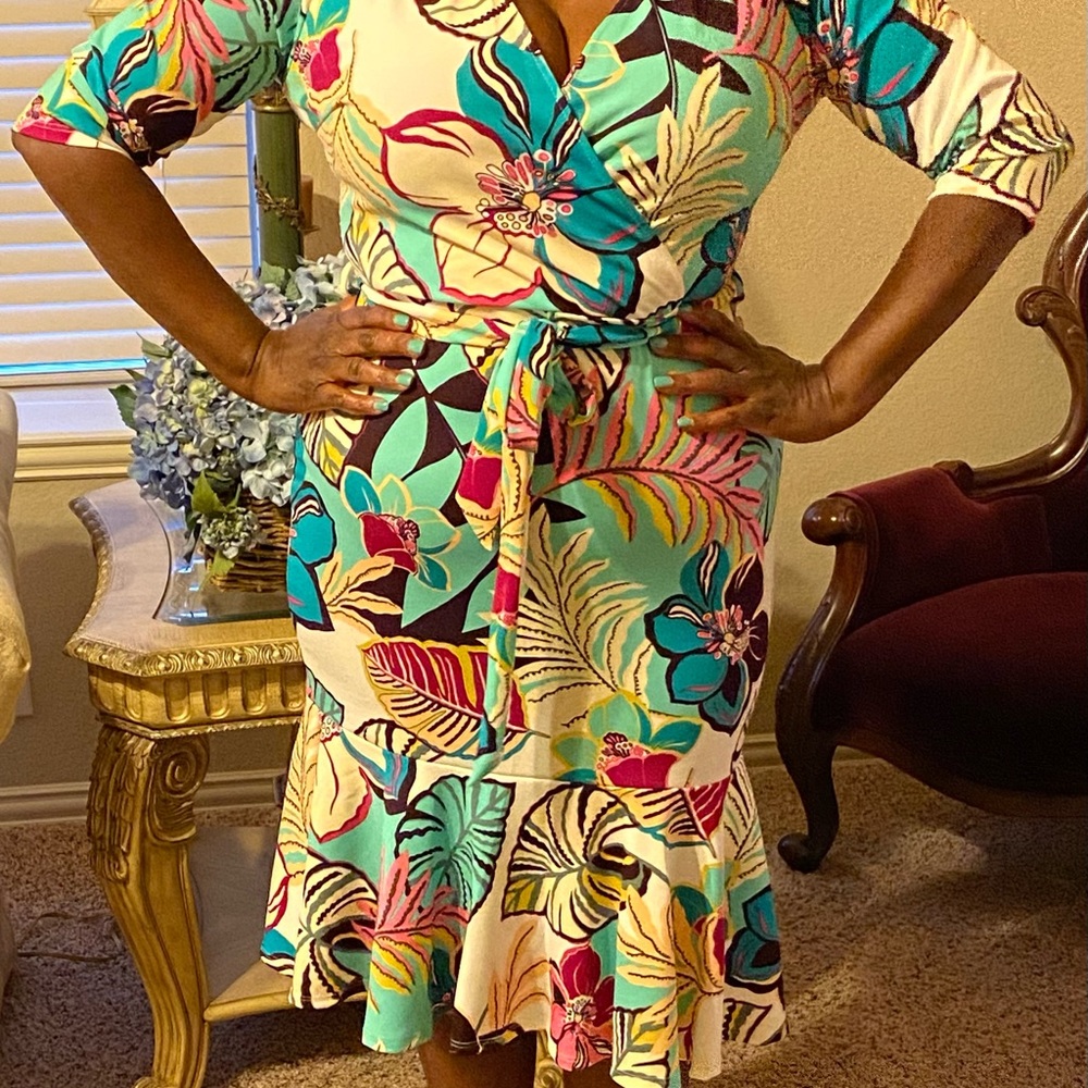 Floral Faux Wrap Dress - Multicolor